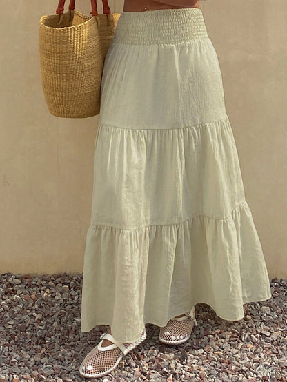 DAZY Women's Lightweight Summer Vacation Solid Color Textured Ruffle Hem Skirt