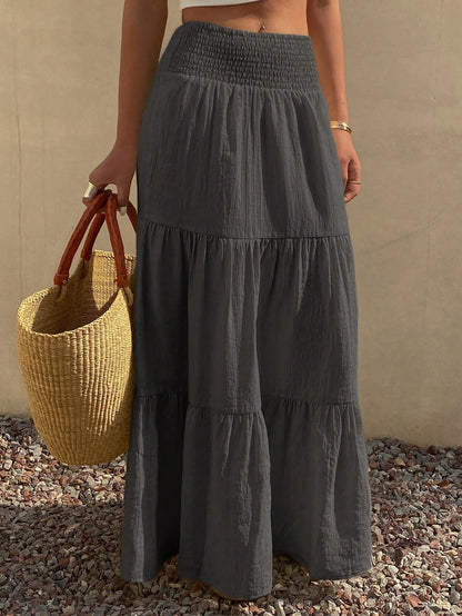 DAZY Women's Lightweight Summer Vacation Solid Color Textured Ruffle Hem Skirt