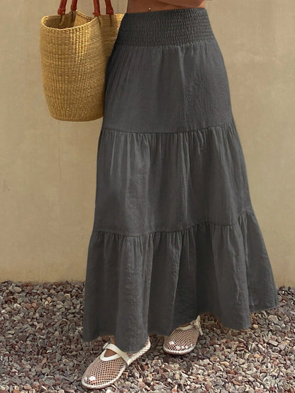 DAZY Women's Lightweight Summer Vacation Solid Color Textured Ruffle Hem Skirt