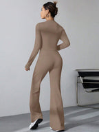Long Sleeve Solid Color T-Shirt And Flared Pants 2pcs Set shein