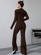 Long Sleeve Solid Color T-Shirt And Flared Pants 2pcs Set shein