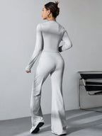 Long Sleeve Solid Color T-Shirt And Flared Pants 2pcs Set shein