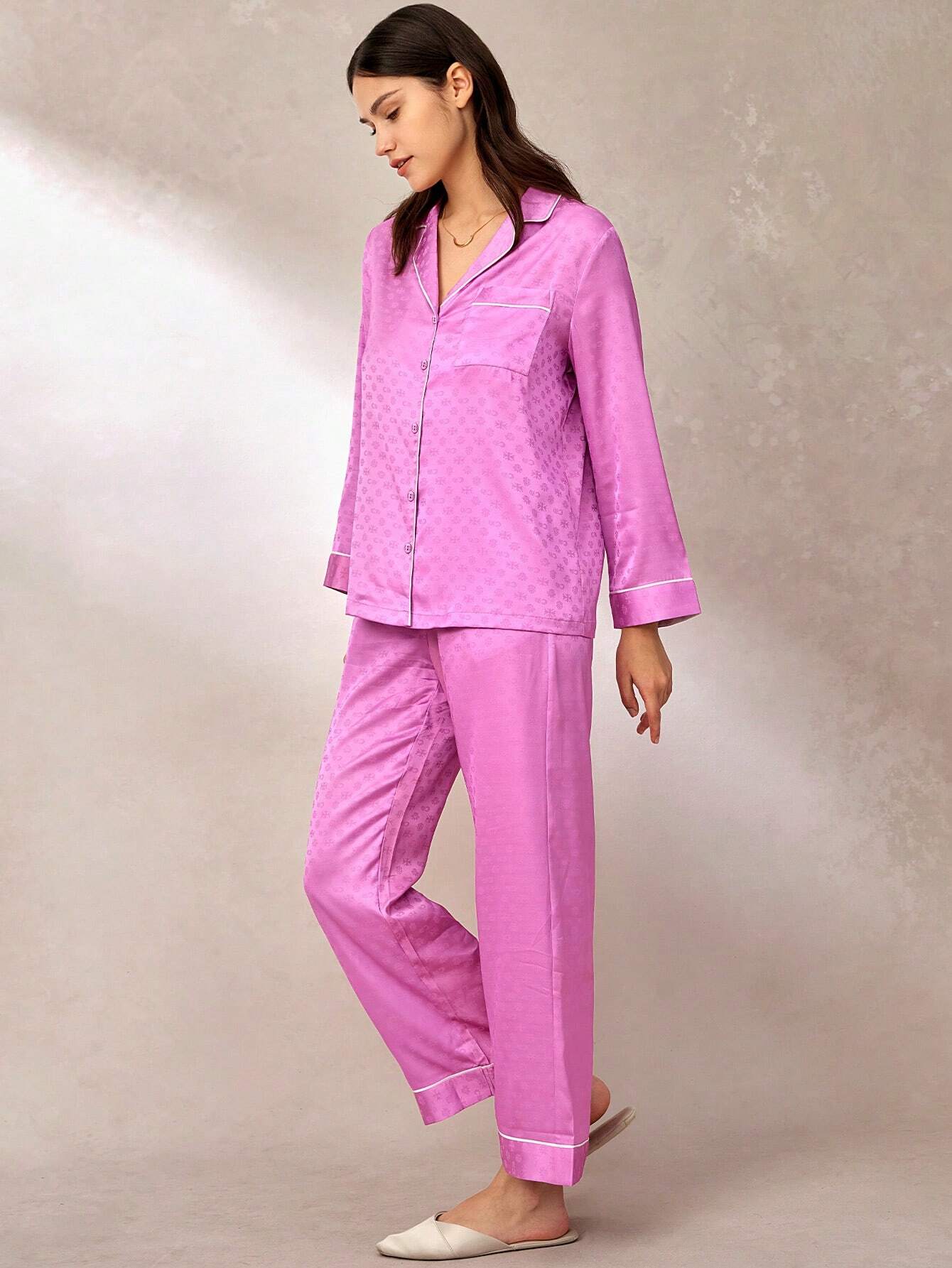 Luvlette Satin Jacquard Long Pajama Set shein