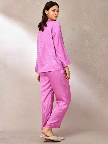 Luvlette Satin Jacquard Long Pajama Set shein