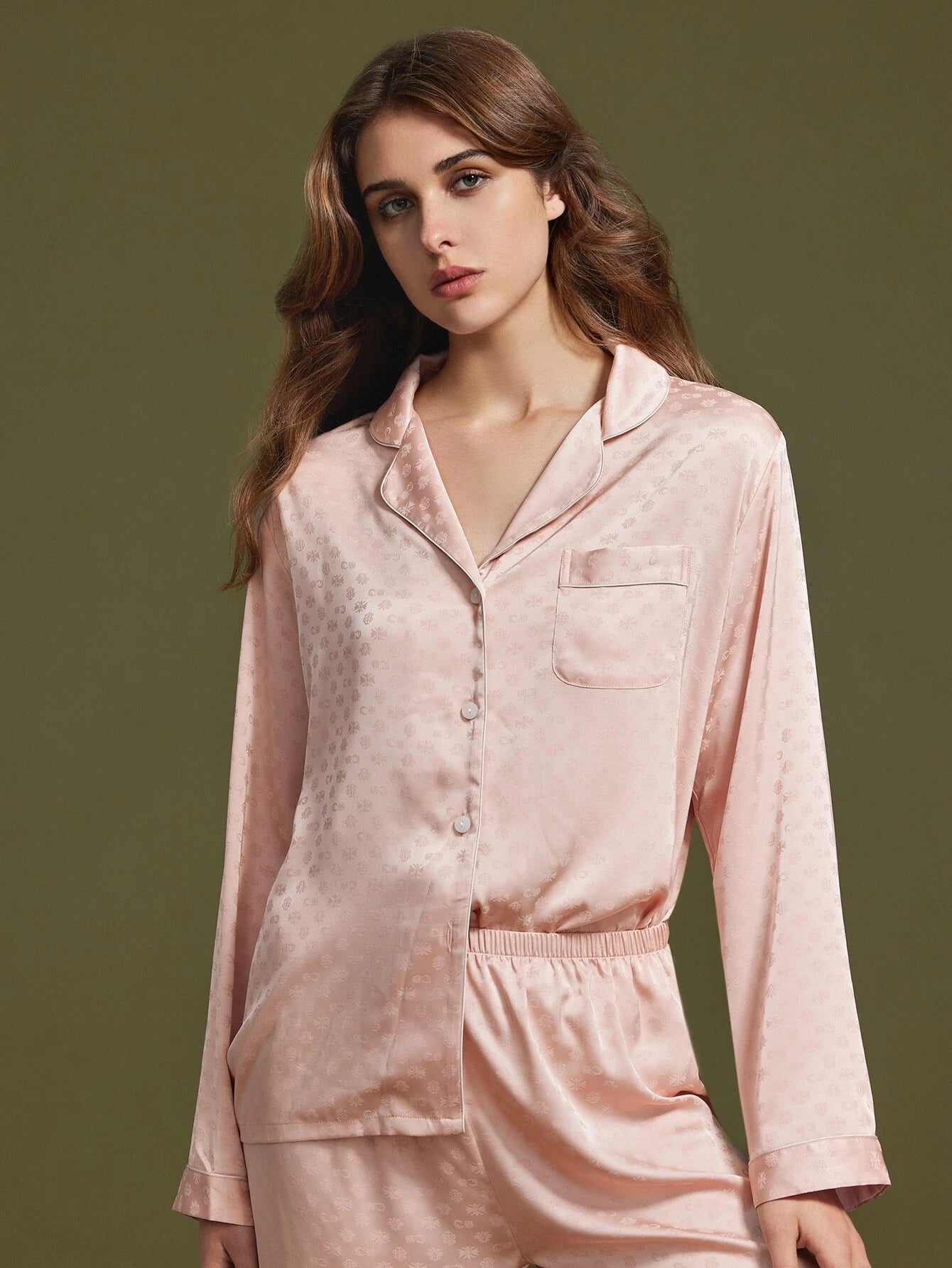 Luvlette Satin Jacquard Long Pajama Set shein