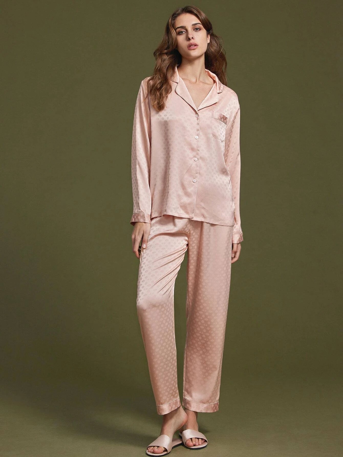 Luvlette Satin Jacquard Long Pajama Set shein