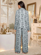 Women's Bubble Crinkle Floral Print Long Sleeve Pajama Set