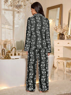 Women's Bubble Crinkle Floral Print Long Sleeve Pajama Set