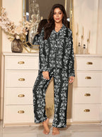 Women's Bubble Crinkle Floral Print Long Sleeve Pajama Set