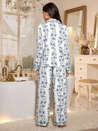 Women's Bubble Crinkle Floral Print Long Sleeve Pajama Set