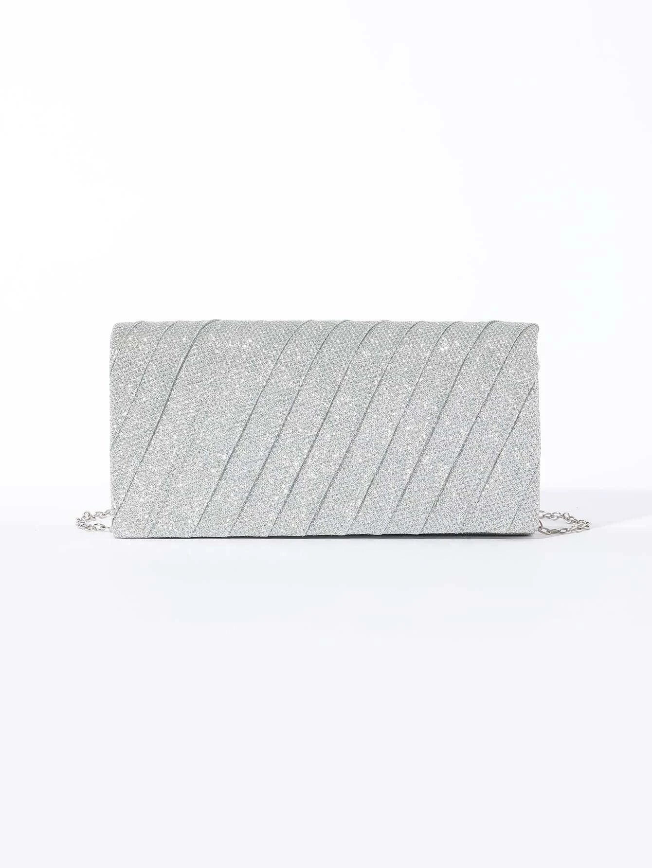 Luxury, Shiny Mini Neon Ruched Panel Flap Chain Glitter Square Bag shein