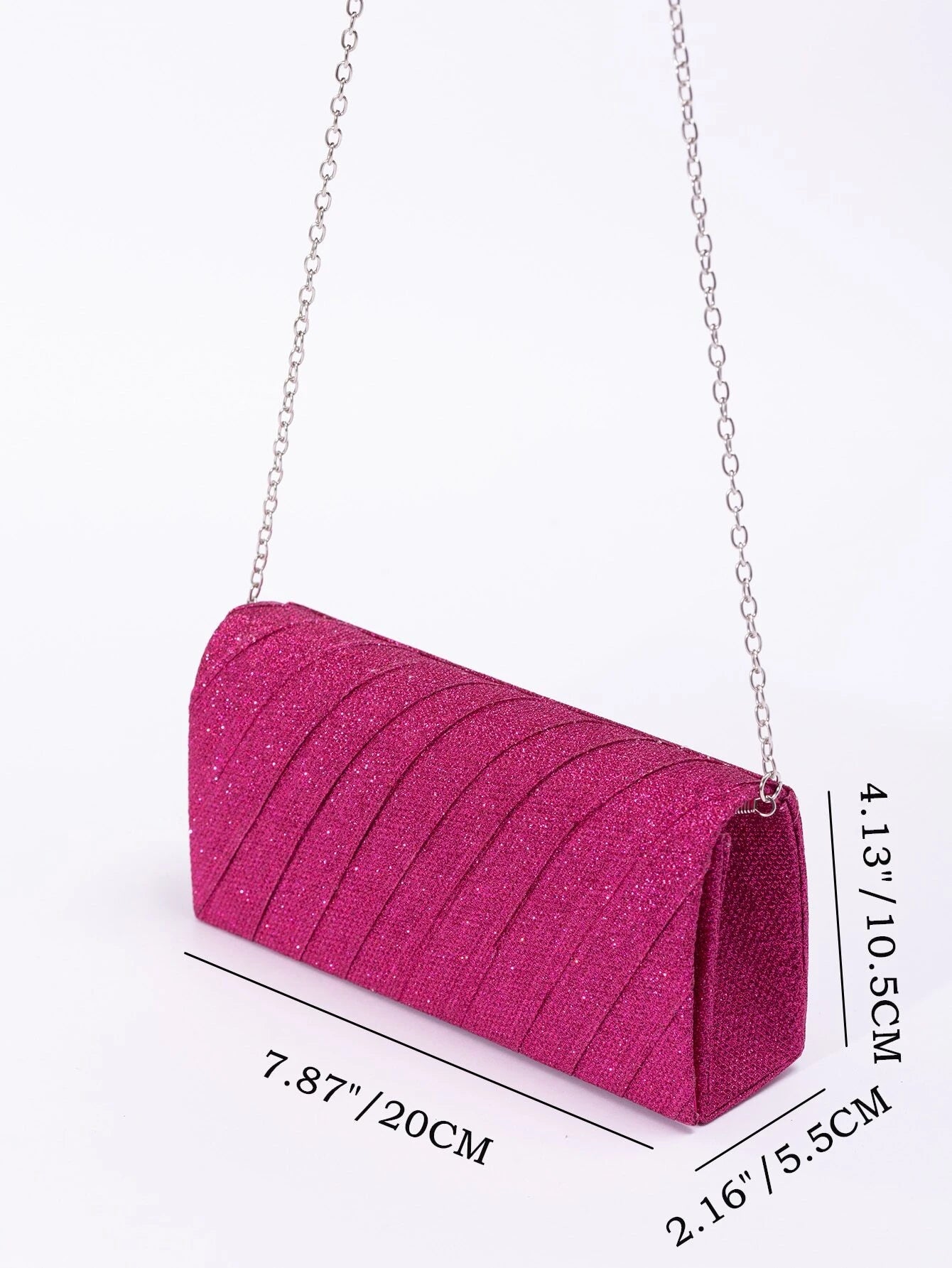 Luxury, Shiny Mini Neon Ruched Panel Flap Chain Glitter Square Bag shein