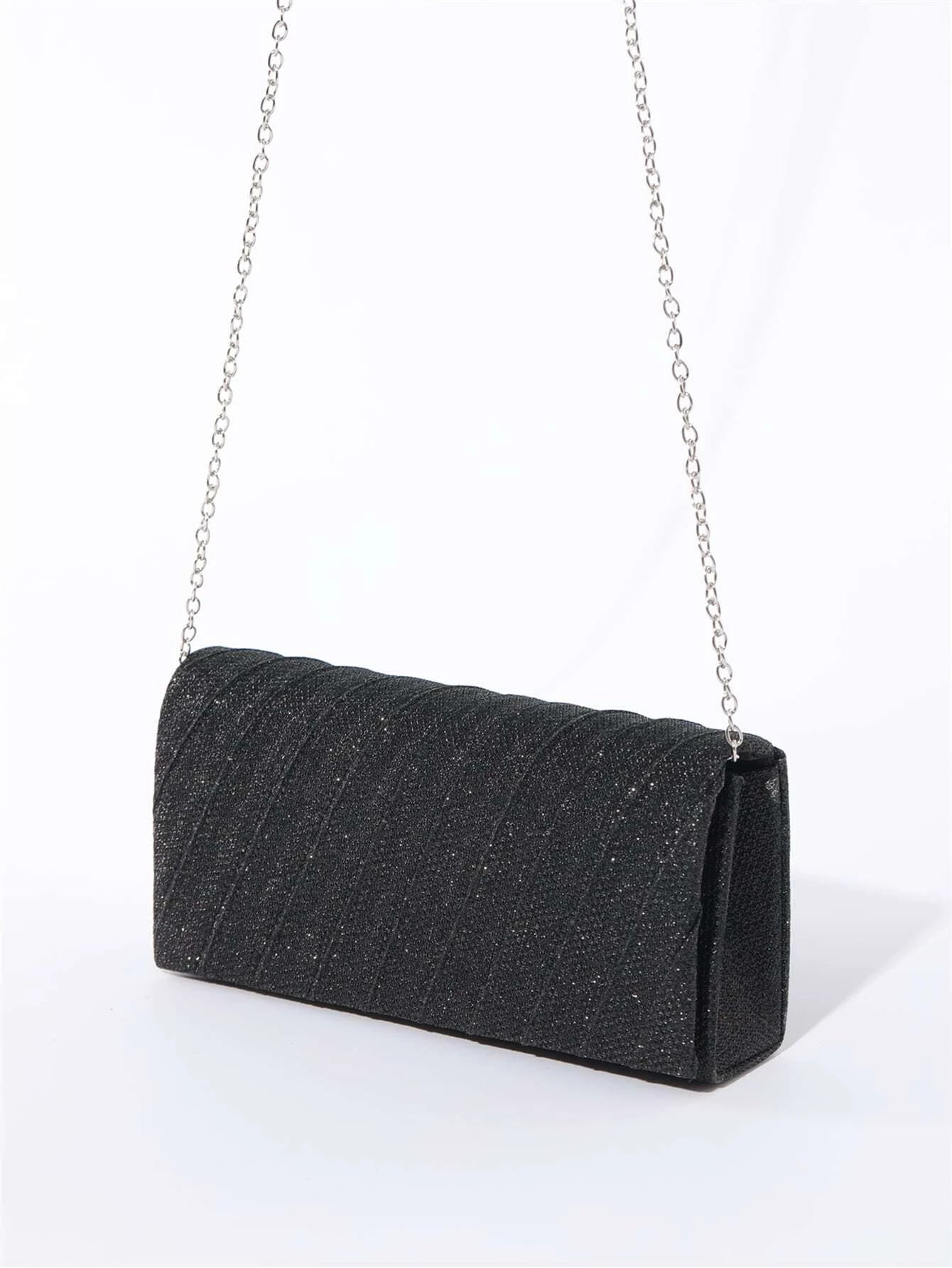 Luxury, Shiny Mini Neon Ruched Panel Flap Chain Glitter Square Bag shein