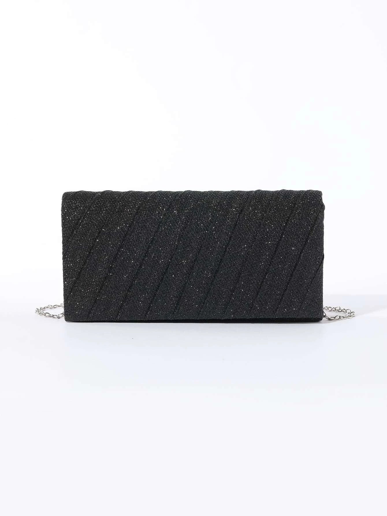 Luxury, Shiny Mini Neon Ruched Panel Flap Chain Glitter Square Bag shein