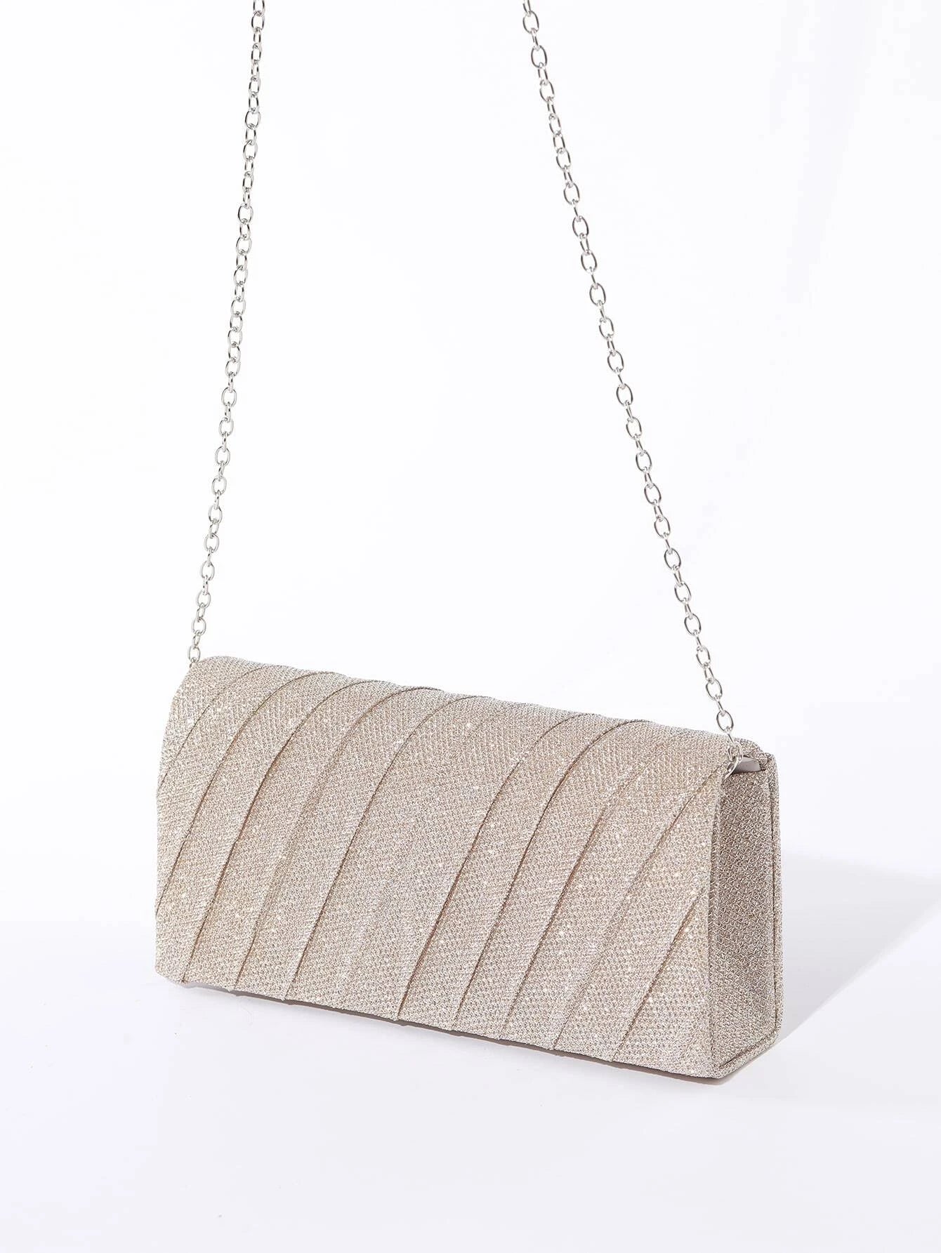 Luxury, Shiny Mini Neon Ruched Panel Flap Chain Glitter Square Bag shein