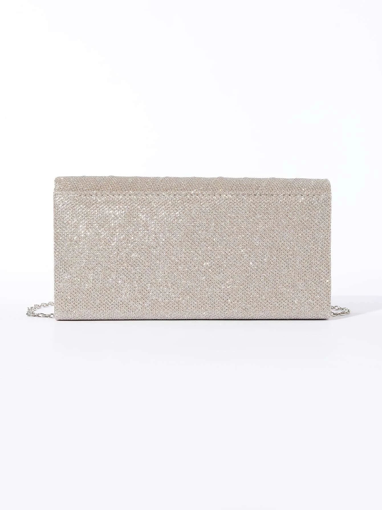 Luxury, Shiny Mini Neon Ruched Panel Flap Chain Glitter Square Bag shein