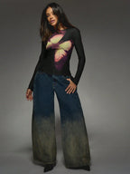 MISSGUIDED Butterfly Print Long Sleeve Mesh Top shein