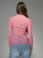 MISSGUIDED Sheer Floral Lace Mock Neck Long Sleeve Top shein