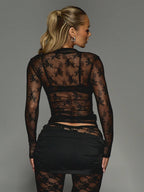 MISSGUIDED Sheer Floral Lace Mock Neck Long Sleeve Top shein