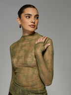 MISSGUIDED Sheer Floral Lace Mock Neck Long Sleeve Top shein