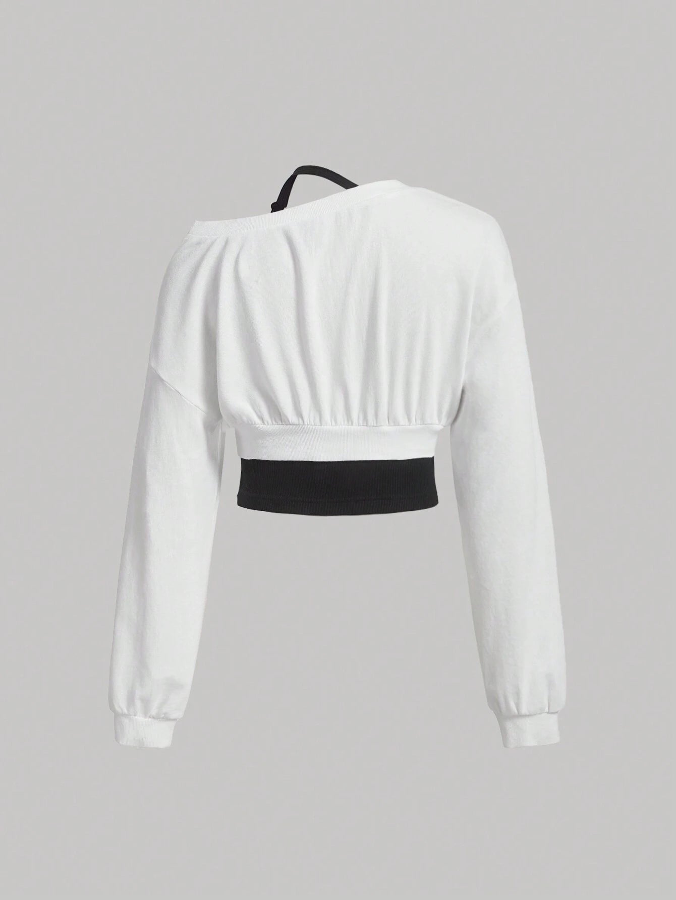 MOD Asymmetrical Neck Drop Shoulder Crop Sweatshirt shein