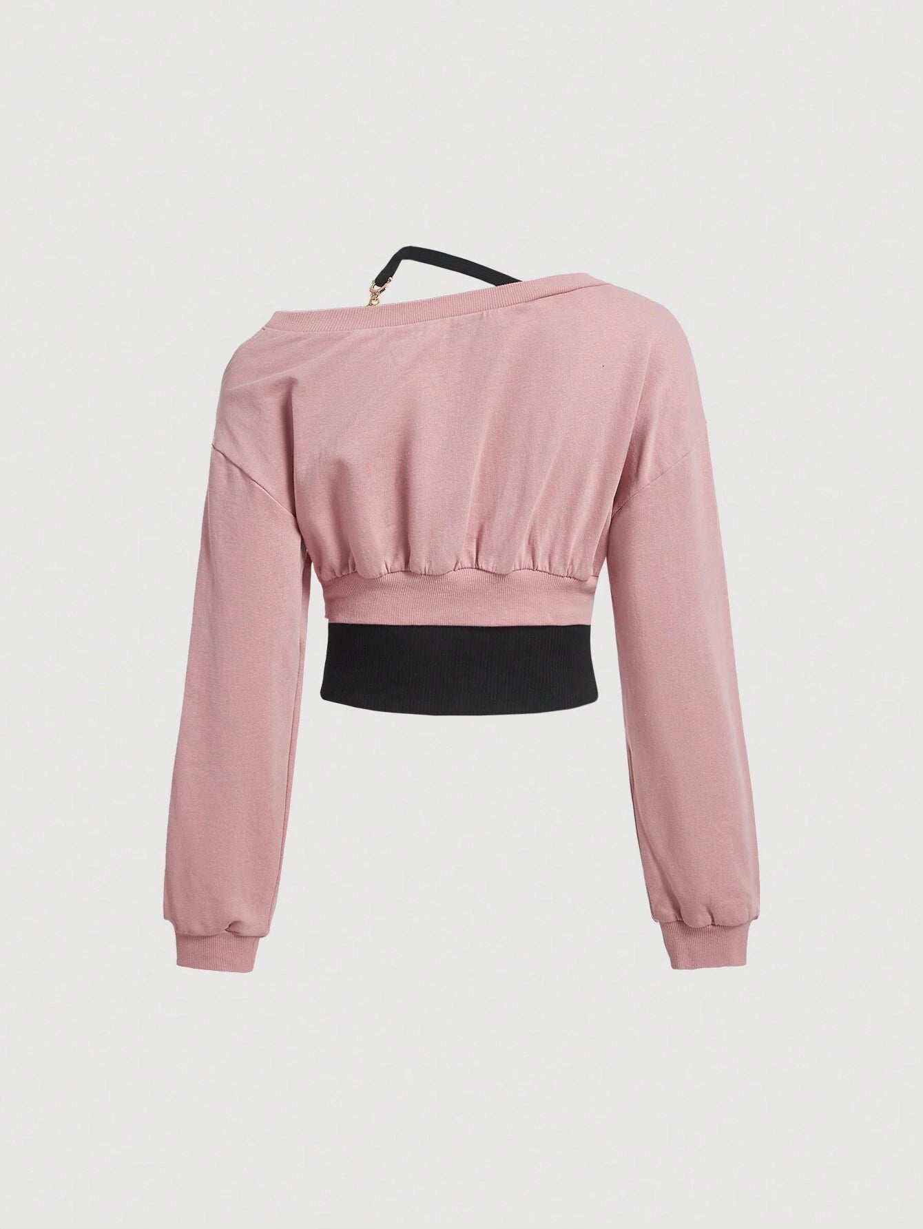 MOD Asymmetrical Neck Drop Shoulder Crop Sweatshirt shein