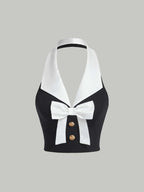 MOD Bow Front Button Detail Halter Top shein