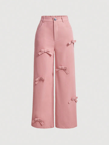 MOD Bow Front Wide Leg Pants shein