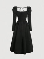 MOD Butterfly Print Tie Back Gigot Sleeve Dress shein