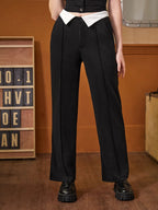MOD Contrast Foldover Waist Straight Leg Pants shein