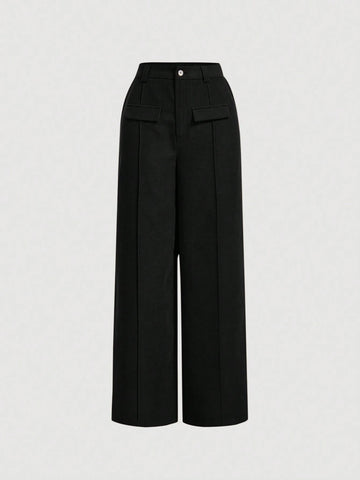 MOD Flap Detail Seam Front Pants shein