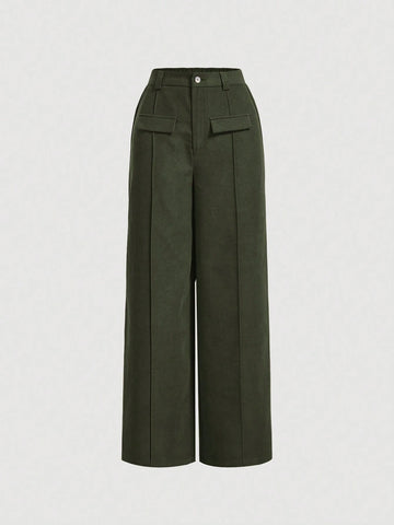 MOD Flap Detail Seam Front Pants shein