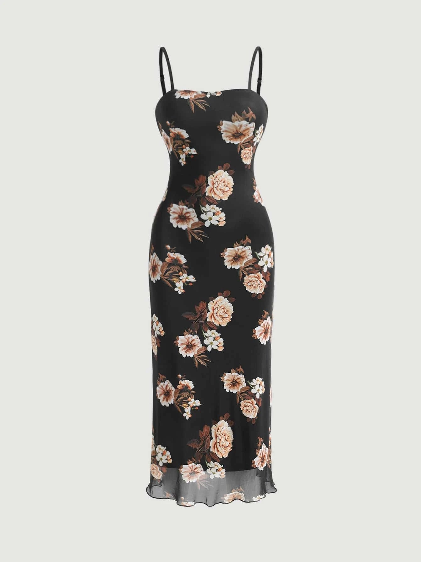 MOD Floral Print Lettuce Trim Cami Dress shein