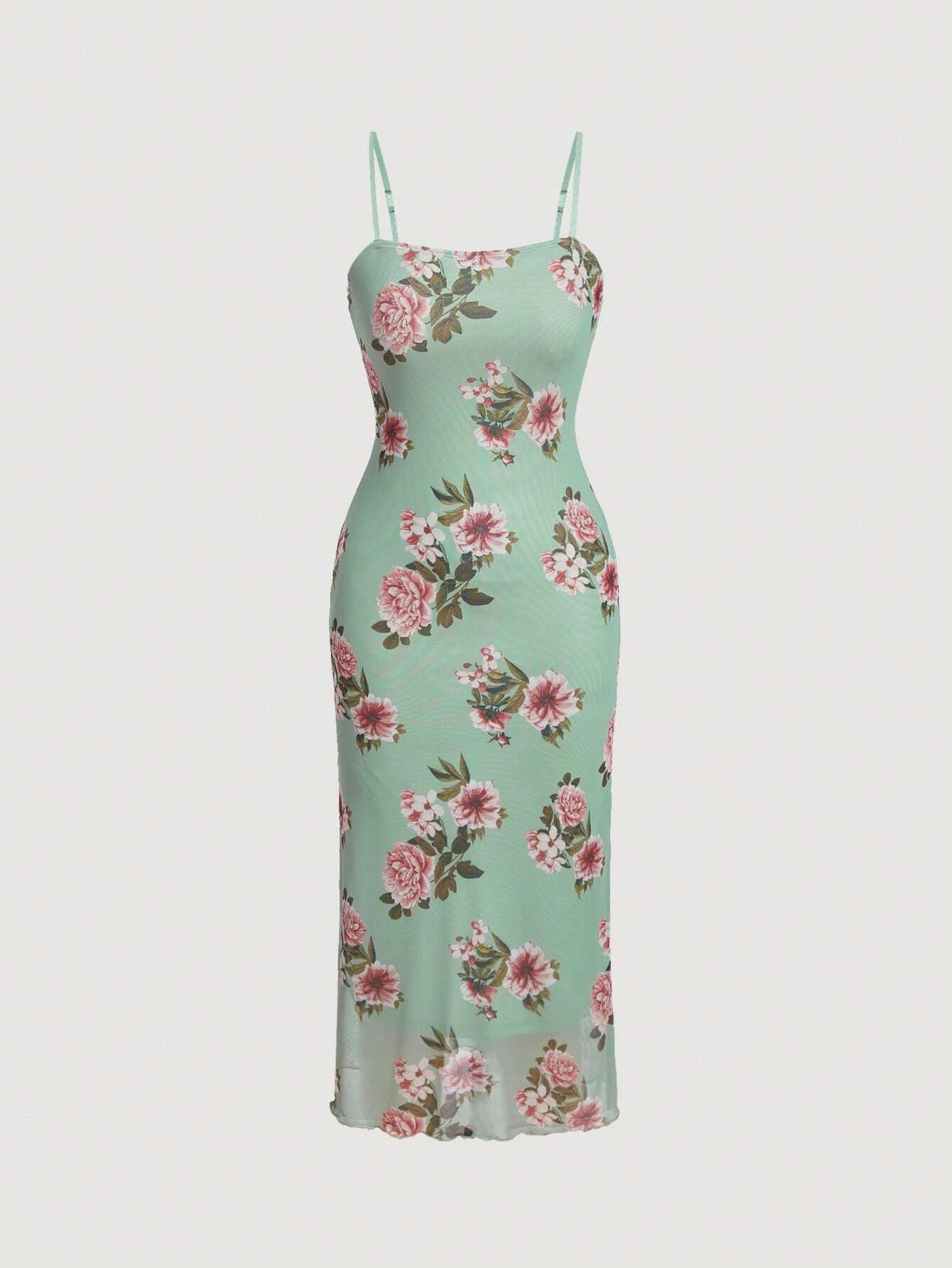 MOD Floral Print Lettuce Trim Cami Dress shein