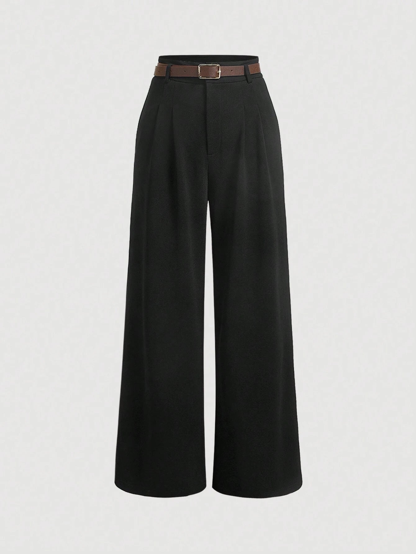 MOD High Waist Pleats At Waist Plicated Detail Straight Leg Belted Dress Pants shein