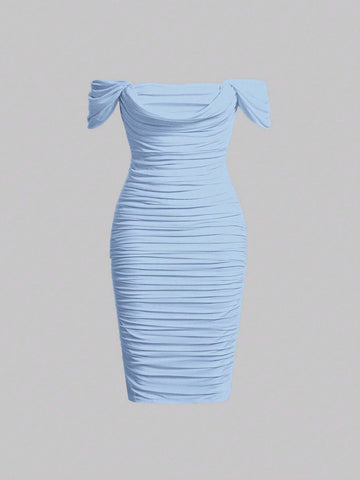 MOD Off Shoulder Ruched Bodycon Dress shein