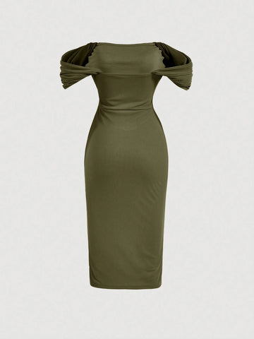 MOD Off Shoulder Ruched Bodycon Dress shein