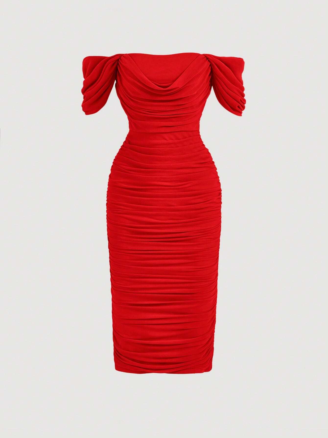 MOD Off Shoulder Ruched Bodycon Dress shein