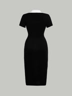 MOD Preppy Style Black And White Contrast Collar Button Front Dress shein