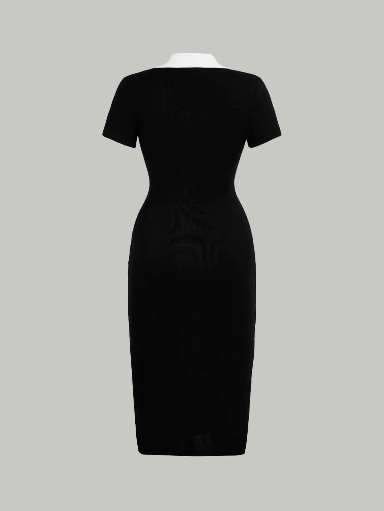 MOD Preppy Style Black And White Contrast Collar Button Front Dress shein