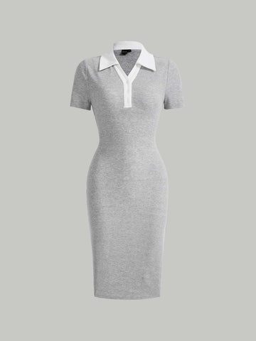 MOD Preppy Style Black And White Contrast Collar Button Front Dress shein