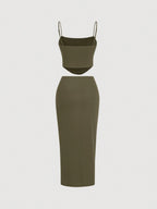 MOD Solid Cami Top & Twist Front Skirt shein