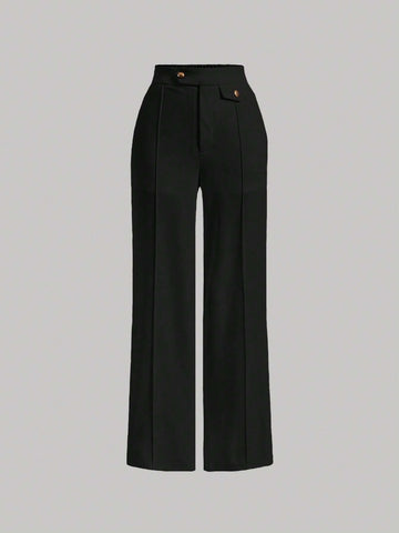 MOD Solid Straight Leg Pants shein