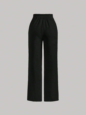 MOD Solid Straight Leg Pants shein