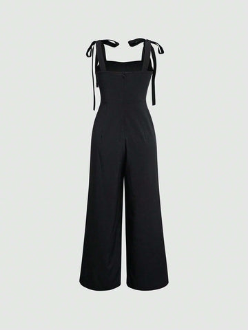 MOD Solid Tie Shoulder Cami Jumpsuit shein