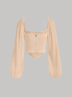 MOD Square Neck Lantern Sleeve Ruched Bandana Hem Crop Top shein