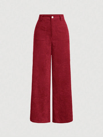MOD Women'S Solid Color Corduroy Long Pants shein