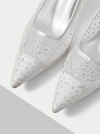 MOTF PREMIUM WOMEN'S FASHION MESH RHINESTONE BACKLESS POINTED TOE HIGH HEEL shein