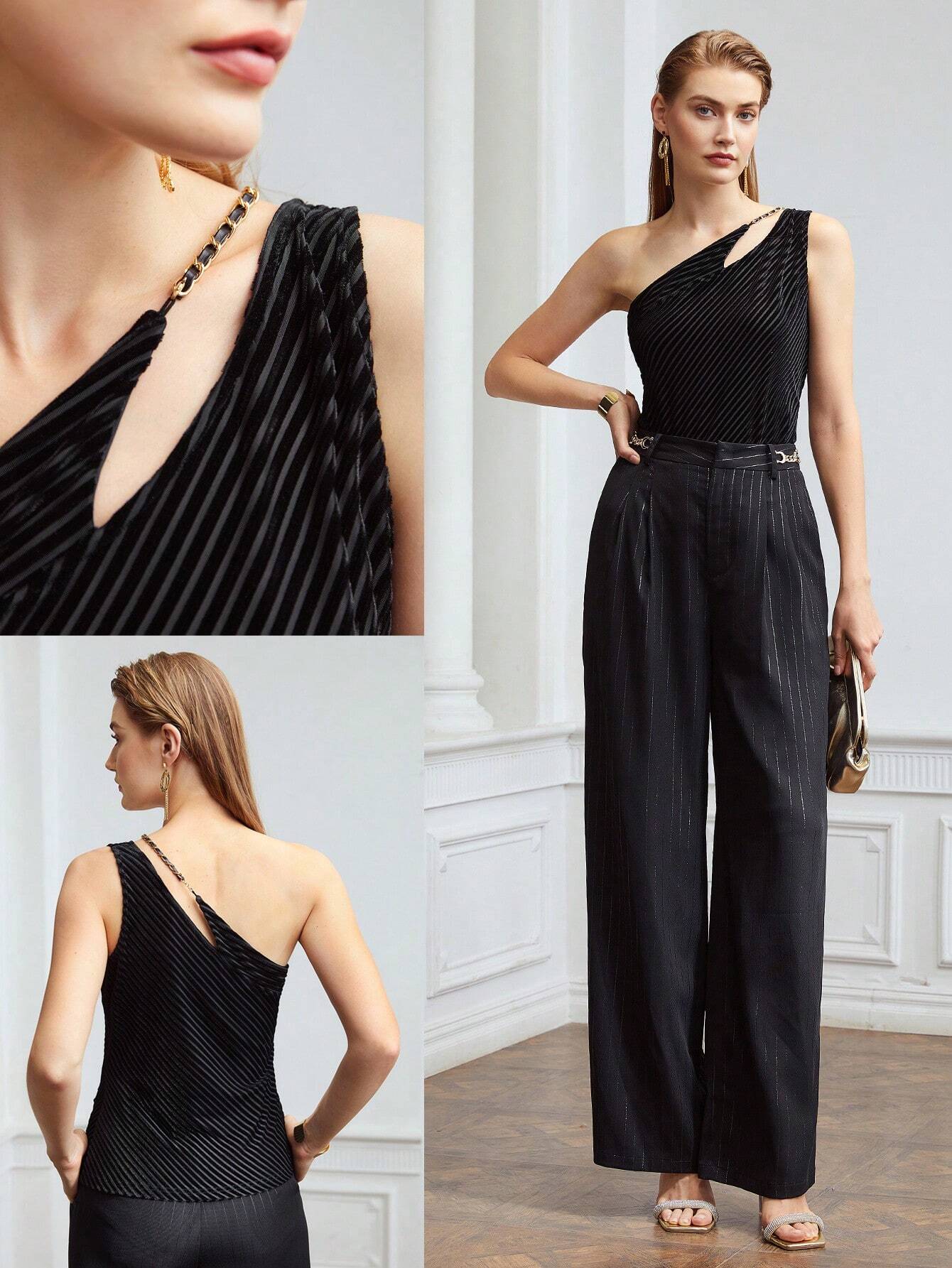 MOTF PREMIUM ASYMMETRICAL VELVET CHAIN TOP shein