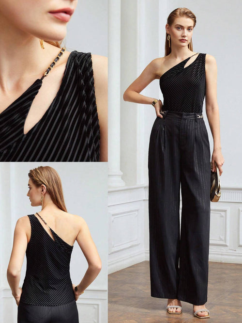 MOTF PREMIUM ASYMMETRICAL VELVET CHAIN TOP shein